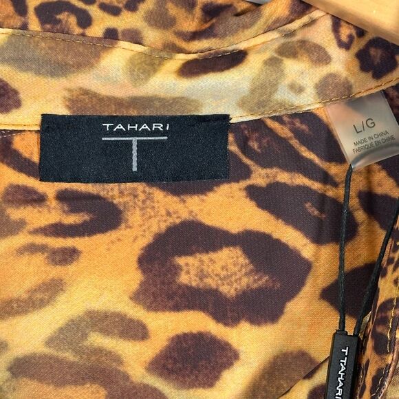 TAHARI Animal Print Dress Shirt Leopard Cheetah Print Womens L NWT - Picture 2 of 9